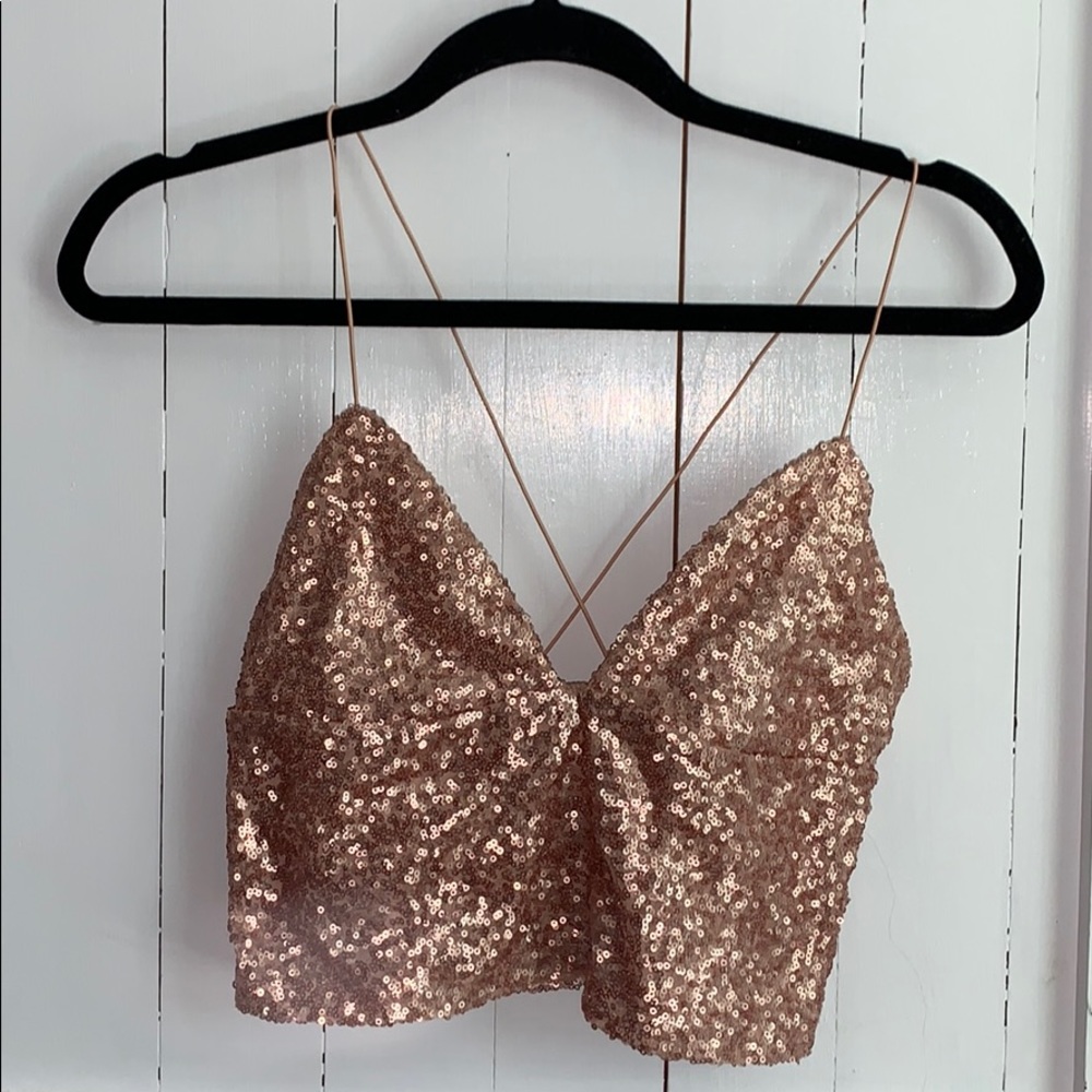 Urban Outfitters Rose Gold Sequin Cami Tank Top